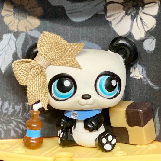Vintage Authentic Littlest Pet Shop Panda Bear 90 Aqua Black White