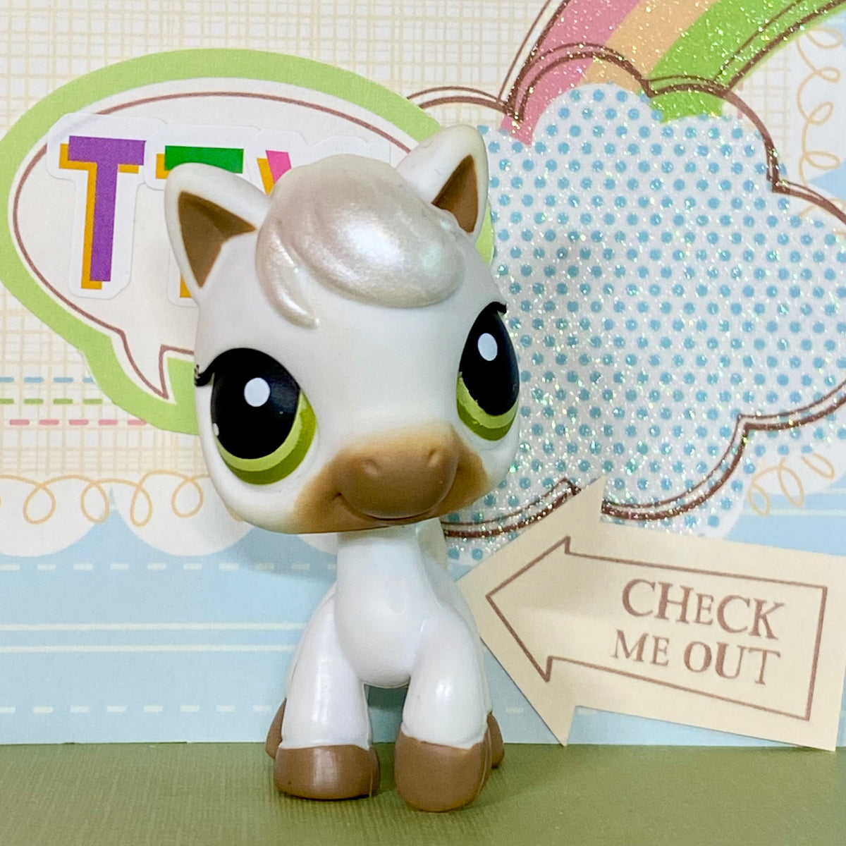 Vintage Authentic Littlest Pet Shop Horse 338 Race About Ranch Green W ...