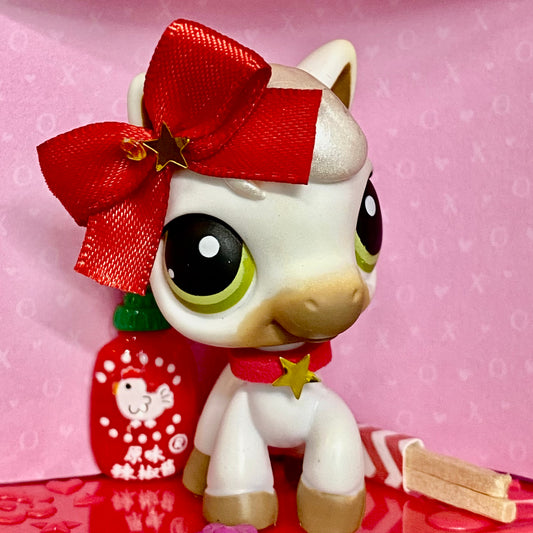 Vintage Authentic Littlest Pet Shop Horse 338 Race About Ranch Green White Brown Lunar New Year