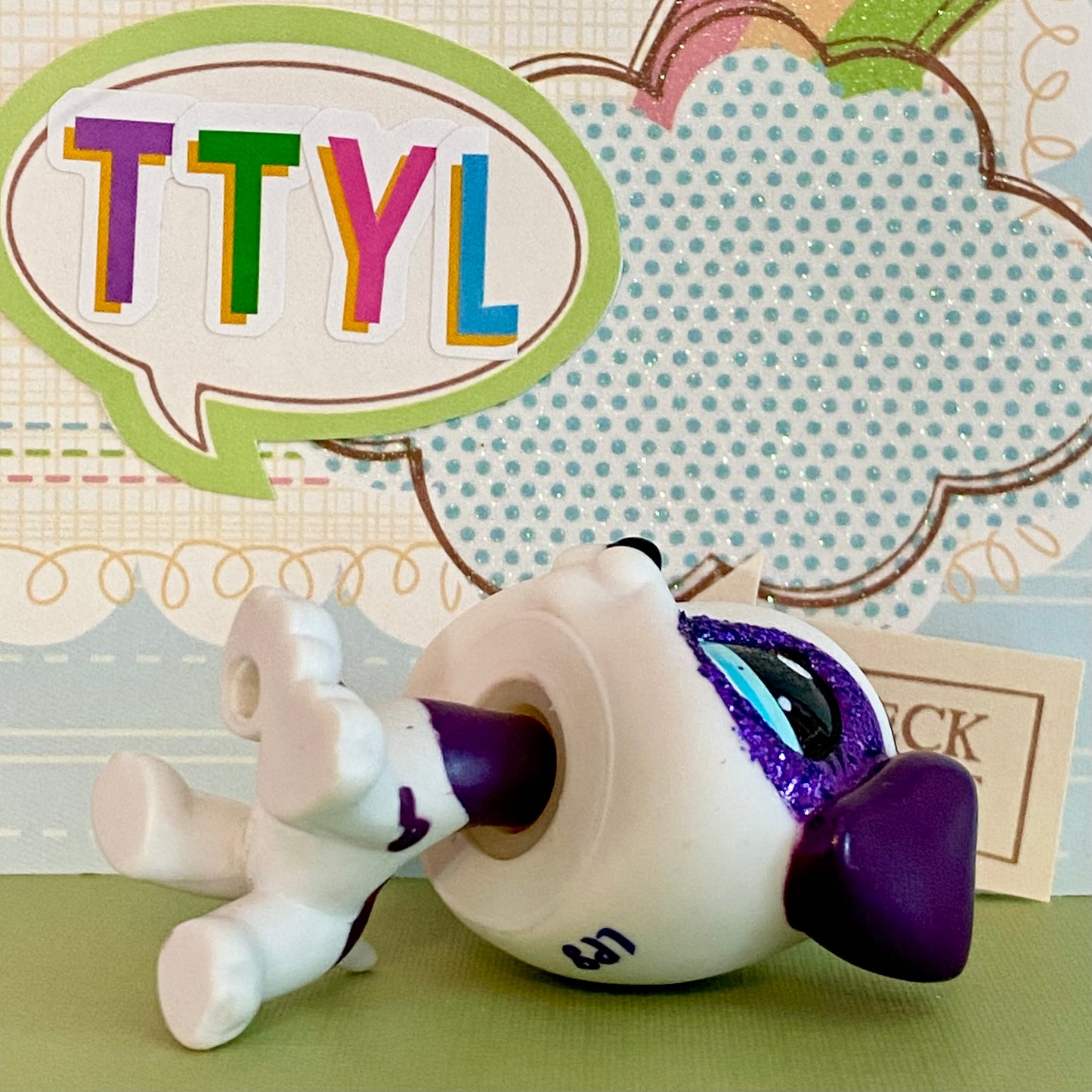 Vintage Authentic Littlest Pet Shop Dog Dalmatian 2136 White Purple Glitter Aqua