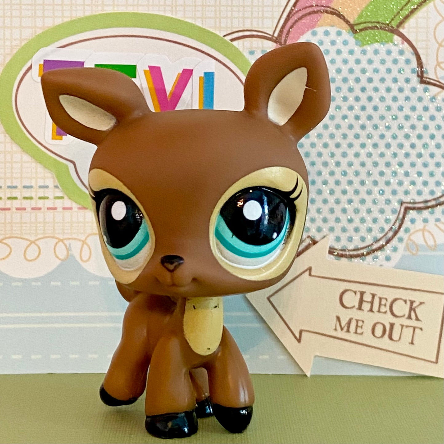 Vintage Authentic Littlest Pet Shop Deer 3583 3584 Mommy and Baby Brown Aqua