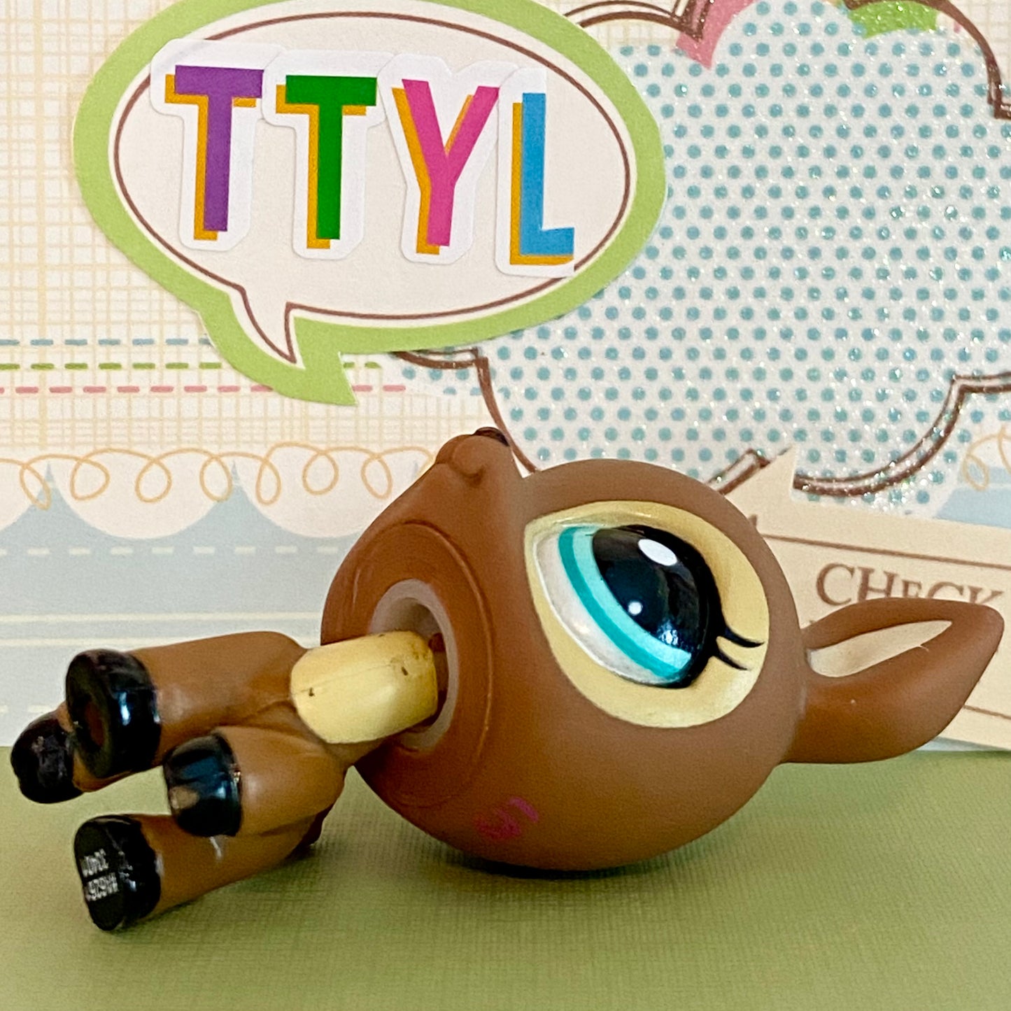 Vintage Authentic Littlest Pet Shop Deer 3583 3584 Mommy and Baby Brown Aqua