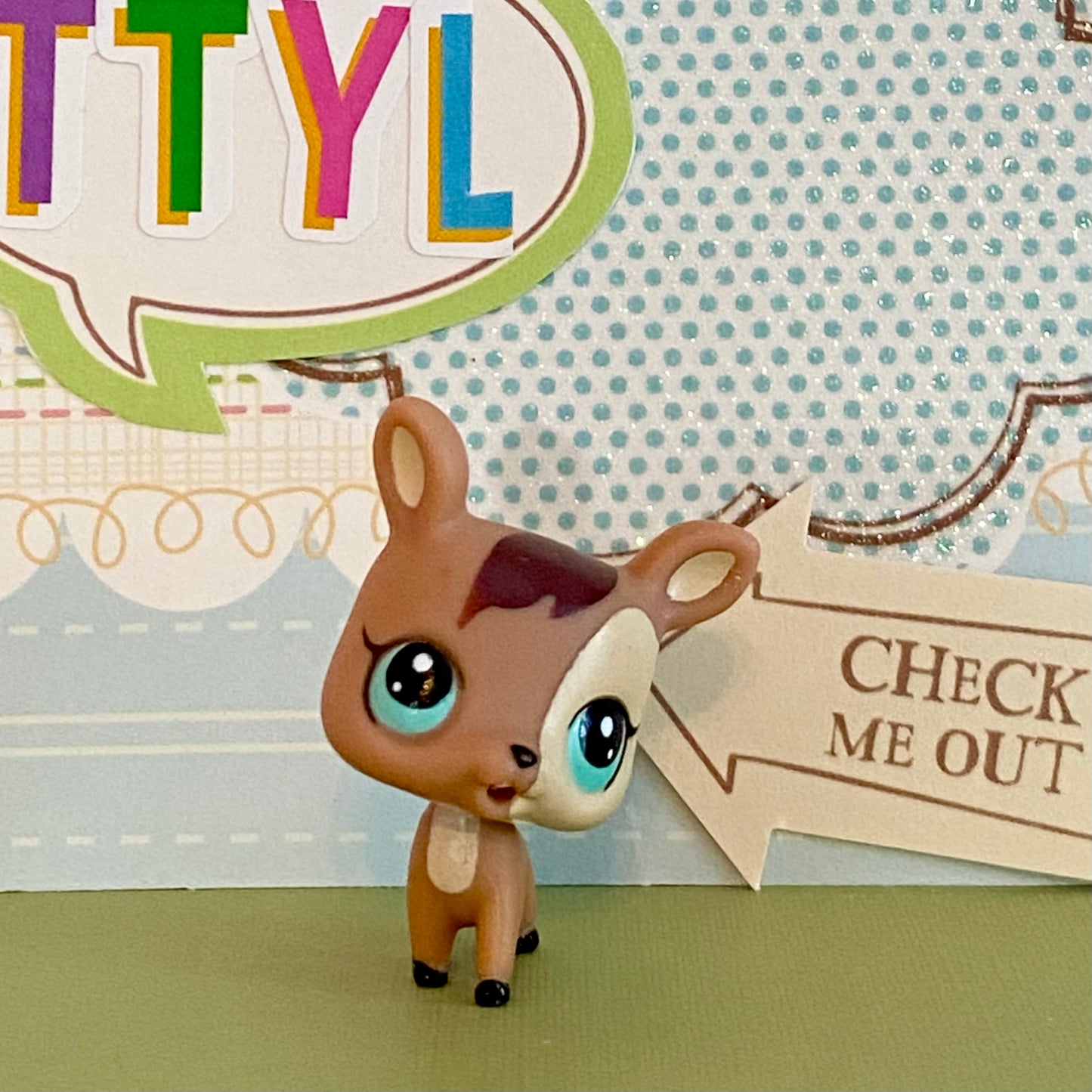 Vintage Authentic Littlest Pet Shop Deer 3583 3584 Mommy and Baby Brown Aqua