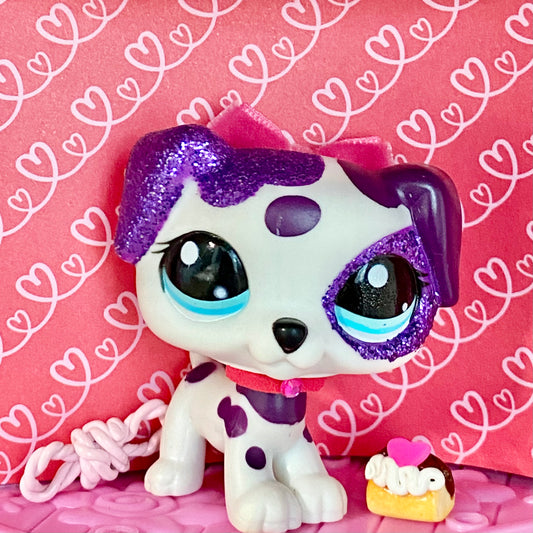 Vintage Authentic Littlest Pet Shop Dog Dalmatian 2136 White Purple Glitter Aqua