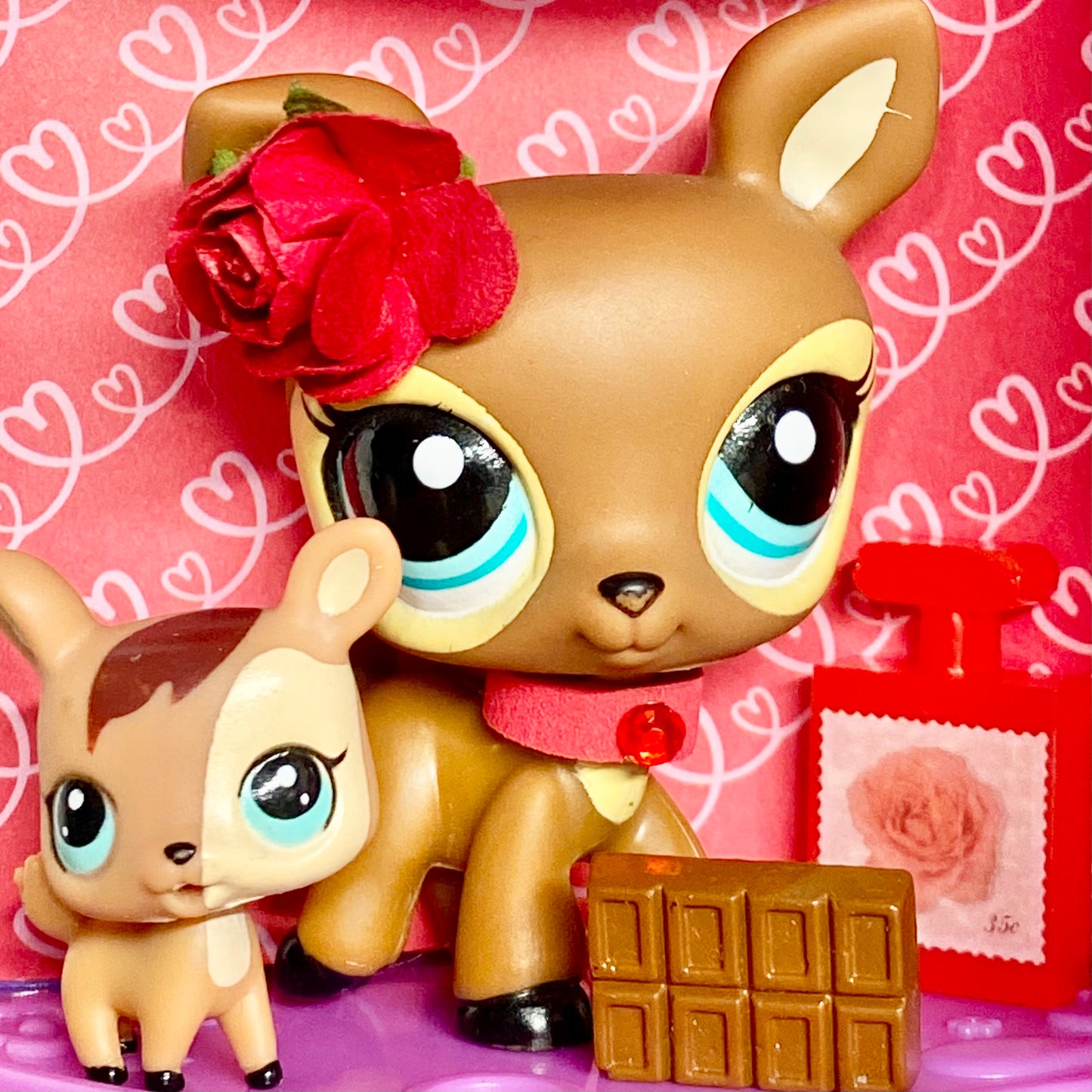 Vintage Authentic Littlest Pet Shop Deer 3583 3584 Mommy and Baby Brown Aqua