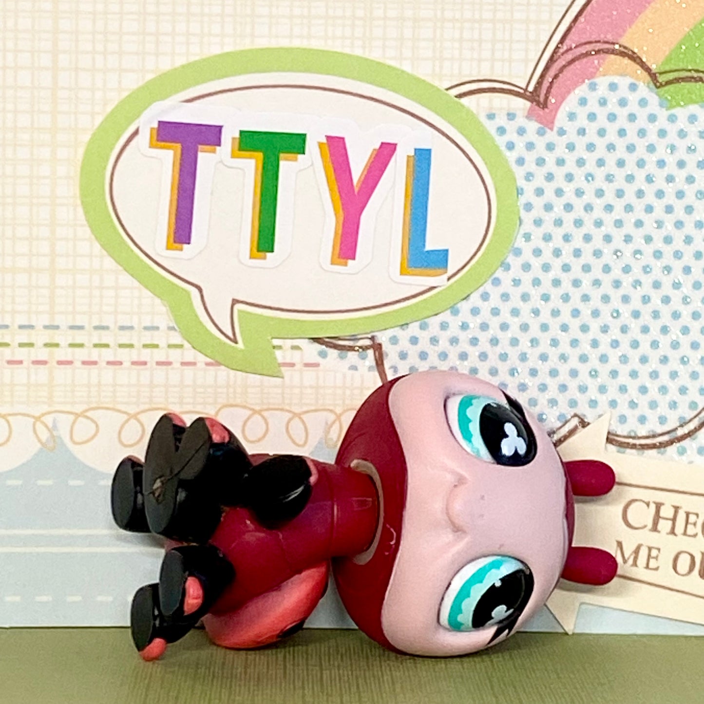 Vintage Authentic Littlest Pet Shop Ladybug #629 Red Black Aqua Clover Eyes