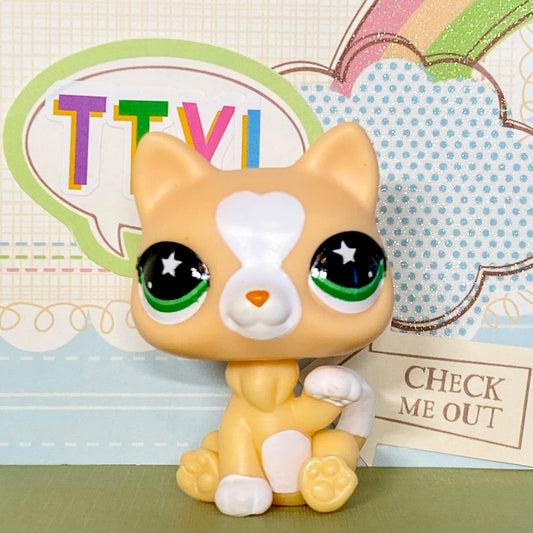Authentic Littlest Pet Shop Cat G7 175 Green Star Eyes No Nook