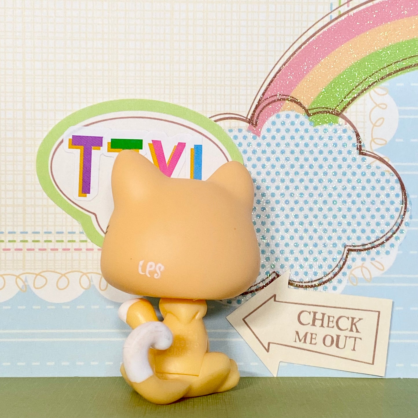 Authentic Littlest Pet Shop Cat G7 175 Green Star Eyes No Nook