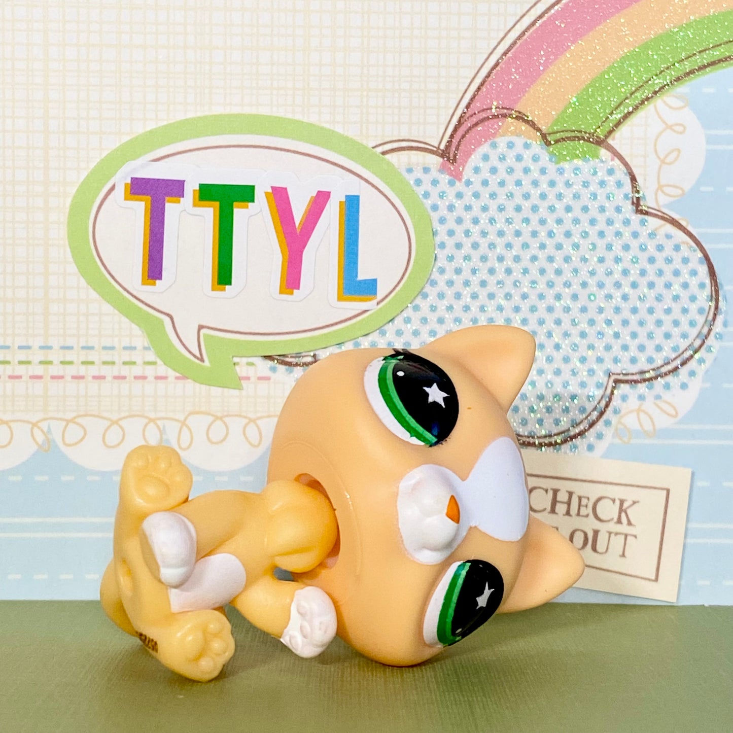 Authentic Littlest Pet Shop Cat G7 175 Green Star Eyes No Nook