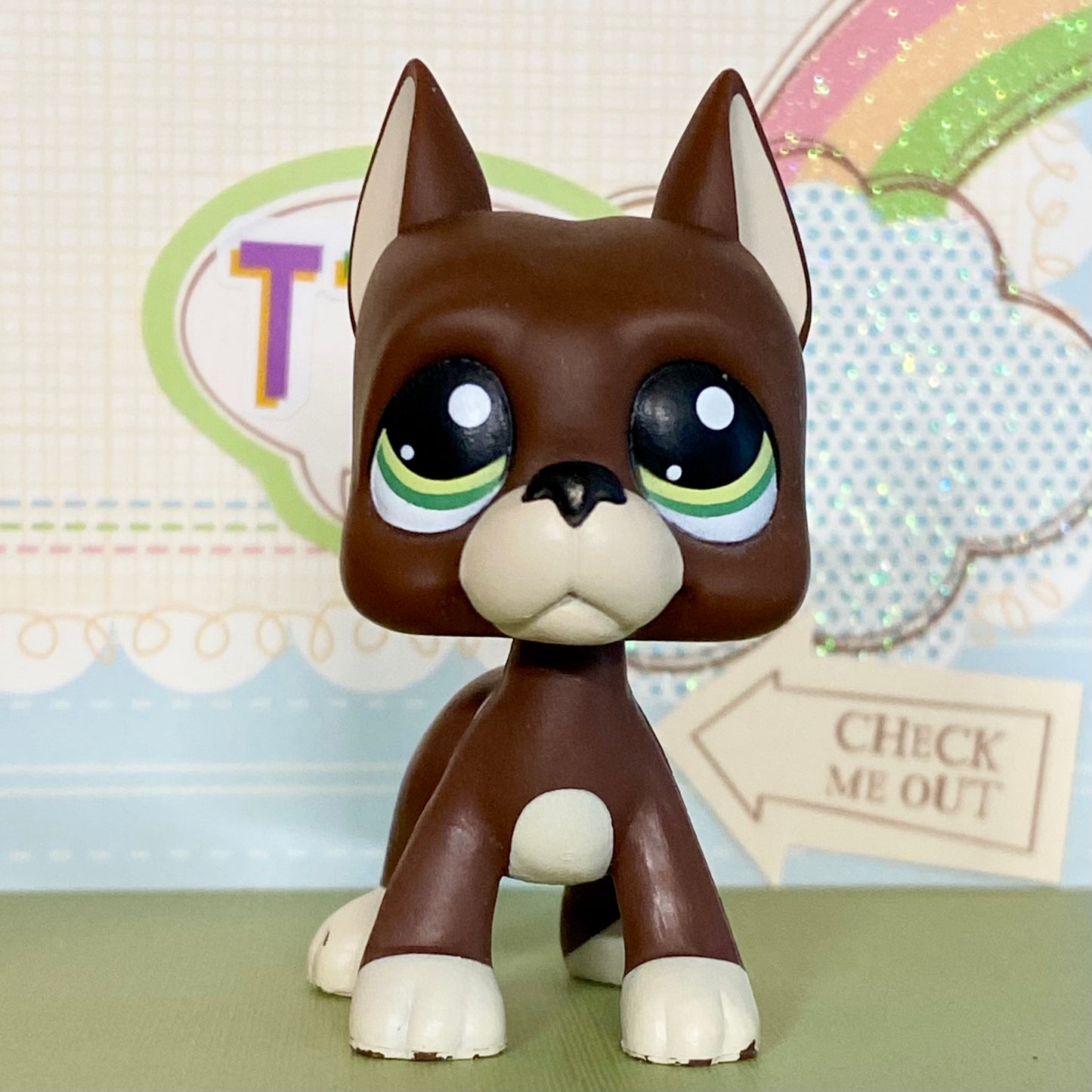 Vintage Authentic Littlest Pet Shop Great Dane Dog 1519 Brown Green