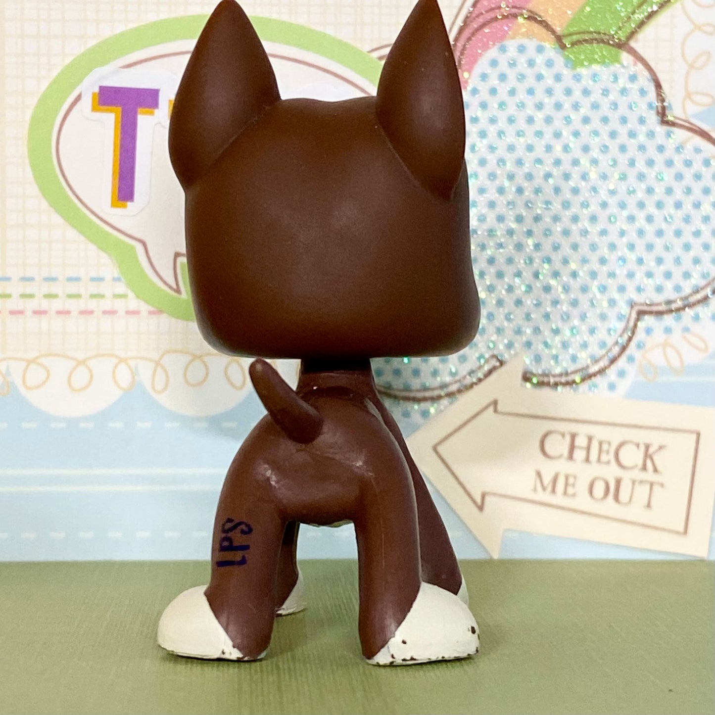 Vintage Authentic Littlest Pet Shop Great Dane Dog 1519 Brown Green