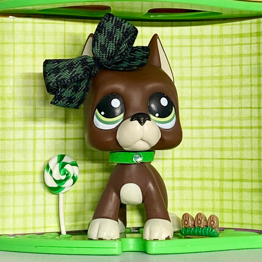 Vintage Authentic Littlest Pet Shop Great Dane Dog 1519 Brown Green
