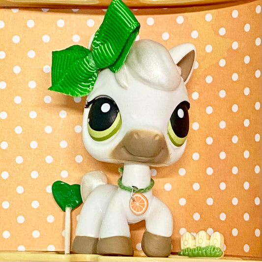 Vintage Authentic Littlest Pet Shop Horse 338 Race About Ranch White Green