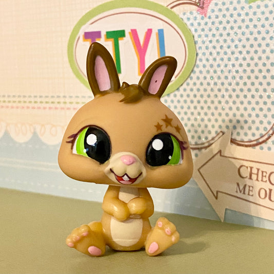 Vintage Authentic Littlest Pet Shop LPS Rabbit 1497 Brown Green Stars LPSO