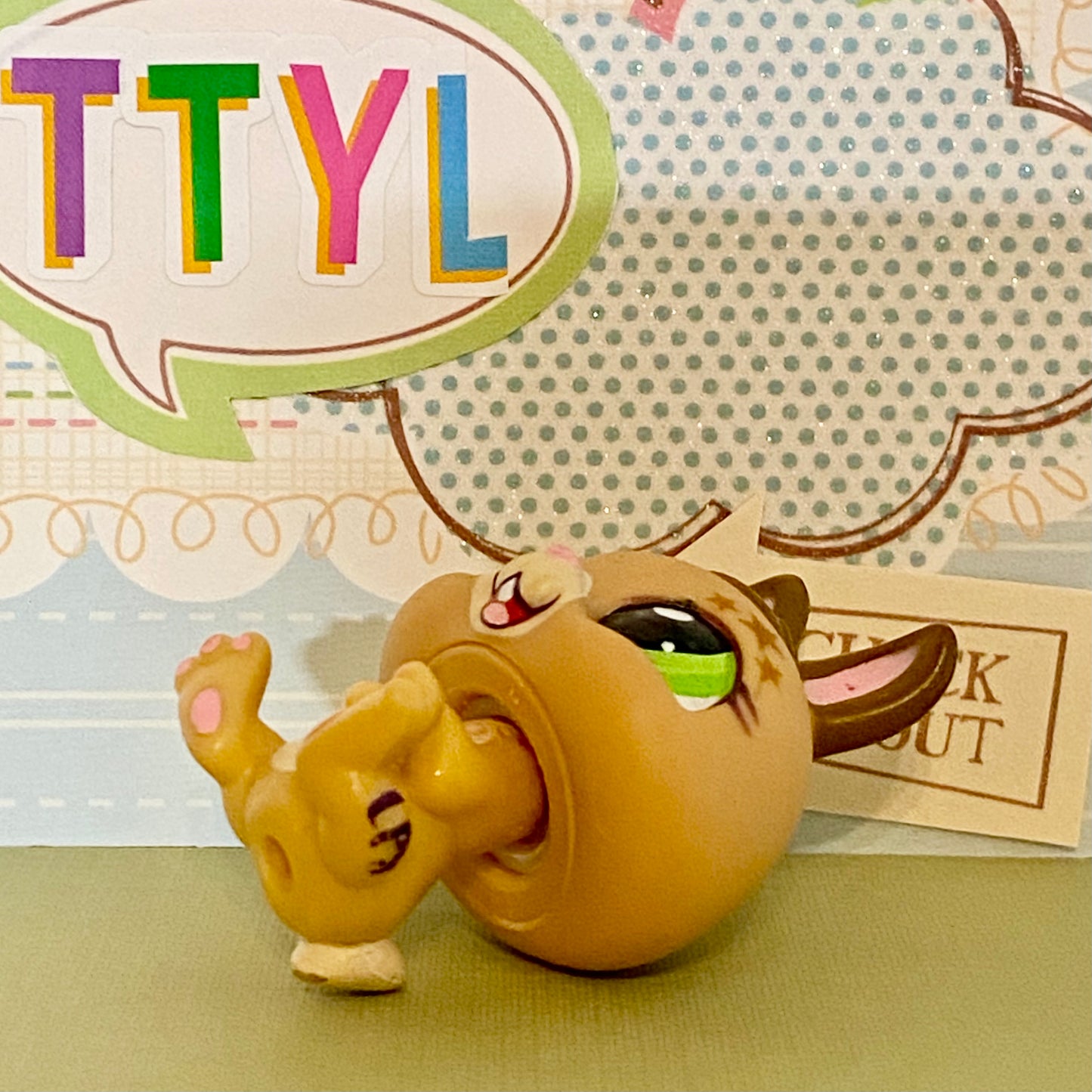 Vintage Authentic Littlest Pet Shop LPS Rabbit 1497 Brown Green Stars LPSO