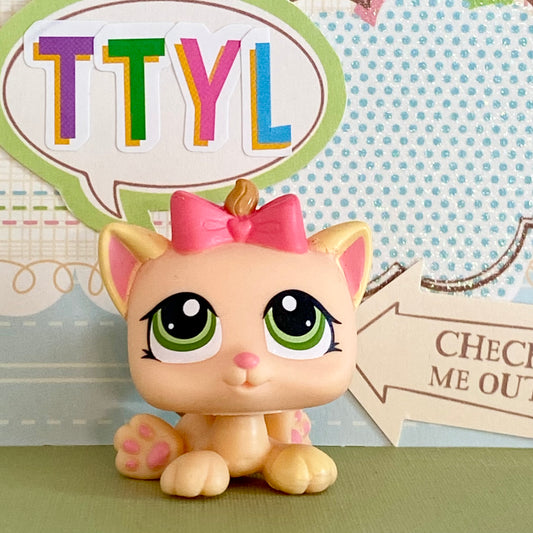 Vintage Authentic Littlest Pet Shop LPS Cat Kitten 1336 Petriplets Green Pink