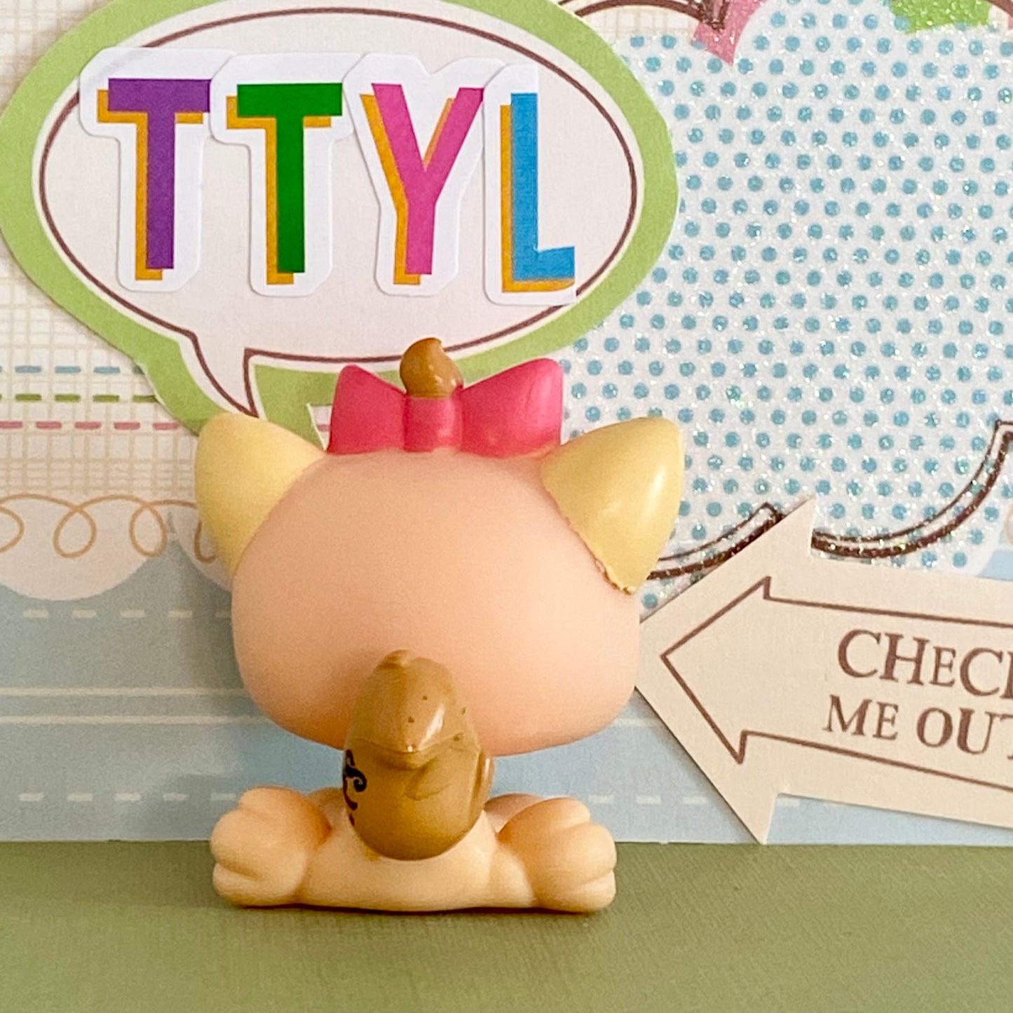 Vintage Authentic Littlest Pet Shop LPS Cat Kitten 1336 Petriplets Green Pink