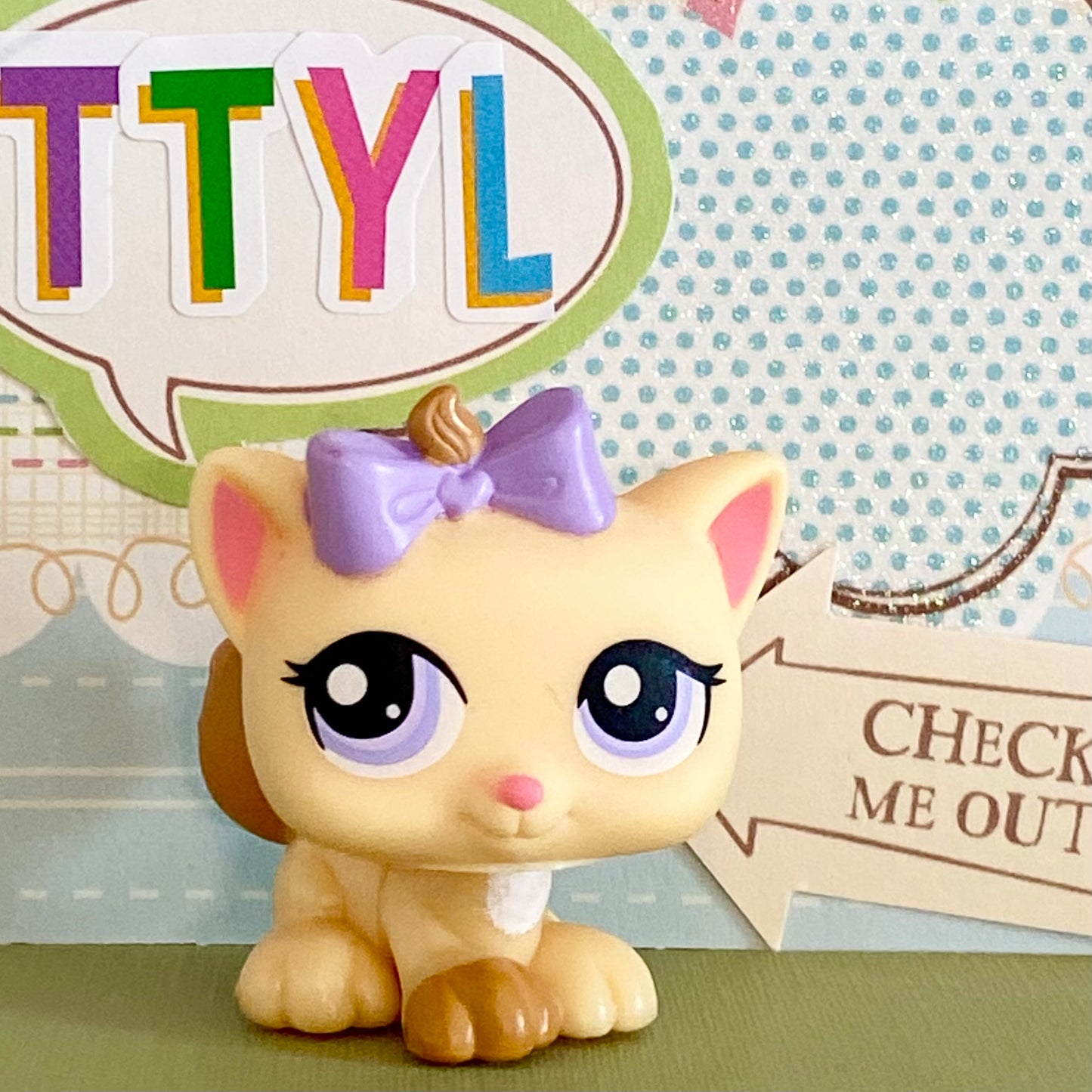 Vintage Authentic Littlest Pet Shop Cat Kitten 1337 Petriplets Purple Bow