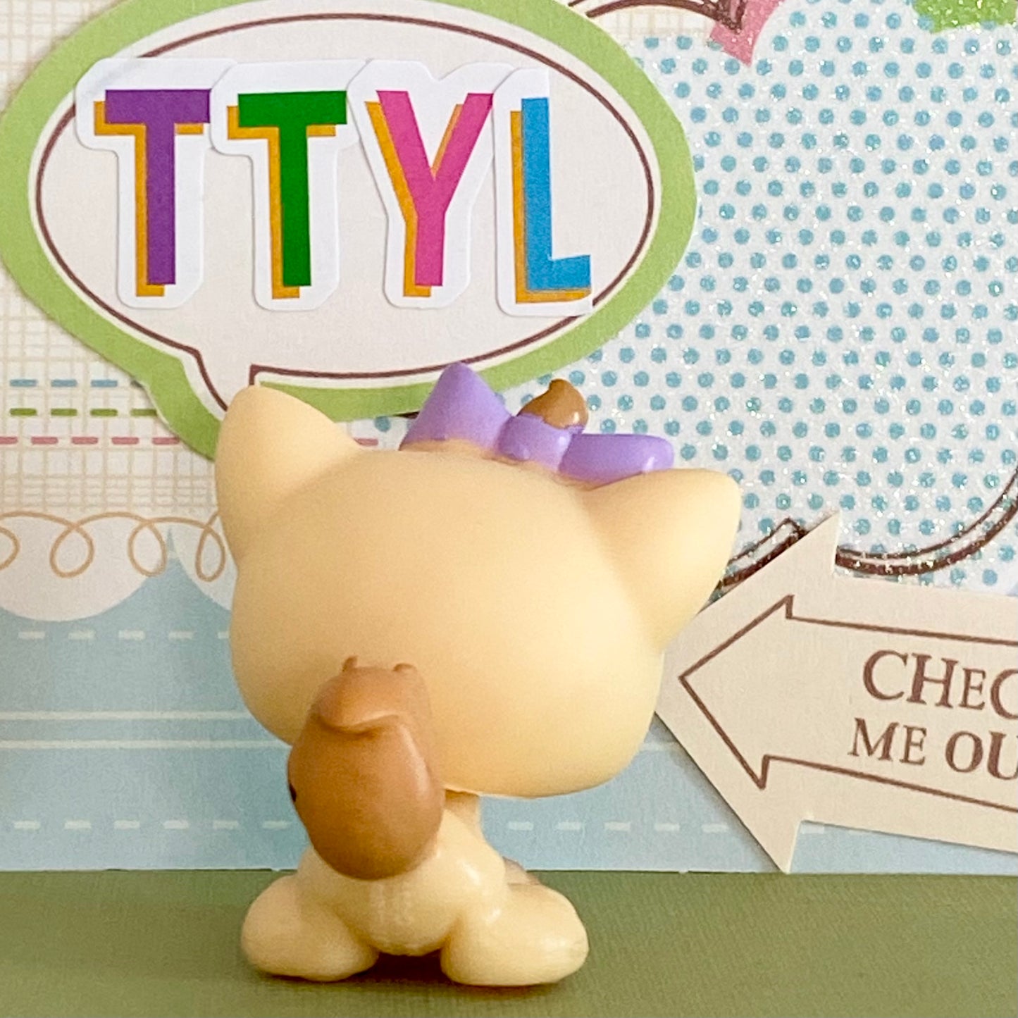 Vintage Authentic Littlest Pet Shop Cat Kitten 1337 Petriplets Purple Bow