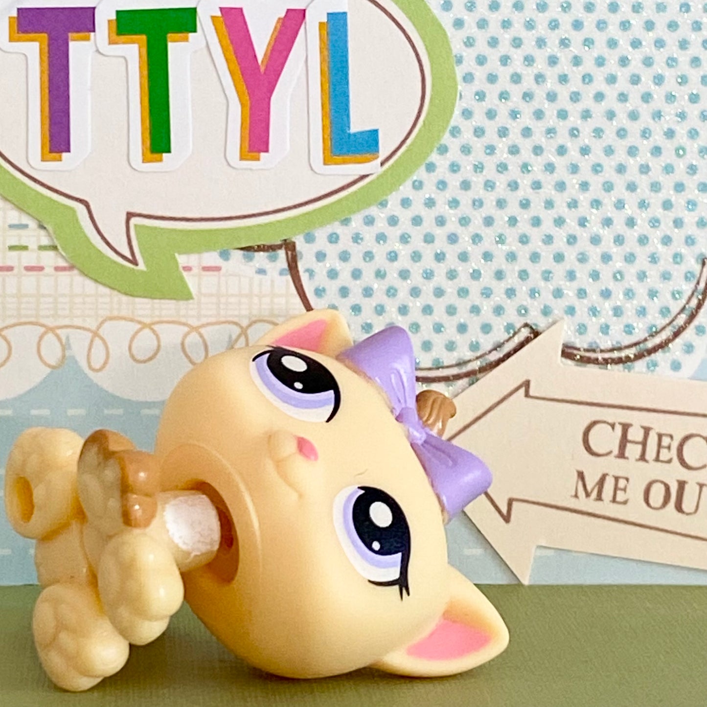 Vintage Authentic Littlest Pet Shop Cat Kitten 1337 Petriplets Purple Bow