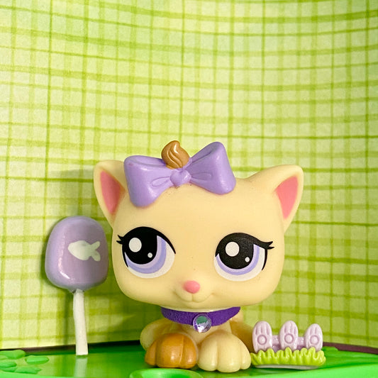 Vintage Authentic Littlest Pet Shop Cat Kitten 1337 Petriplets Purple Bow