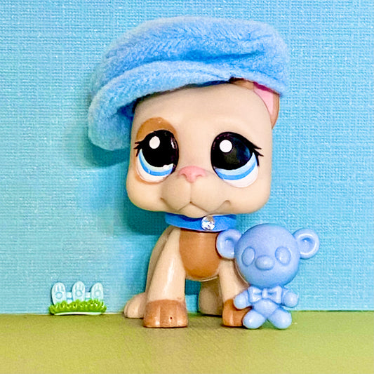 Vintage Authentic Littlest Pet Shop LPS Dog Great Dane 1647 Tan Blue Collector's Pack