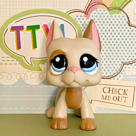 Vintage Authentic Littlest Pet Shop LPS Dog Great Dane 1647 Tan Blue Collector's Pack