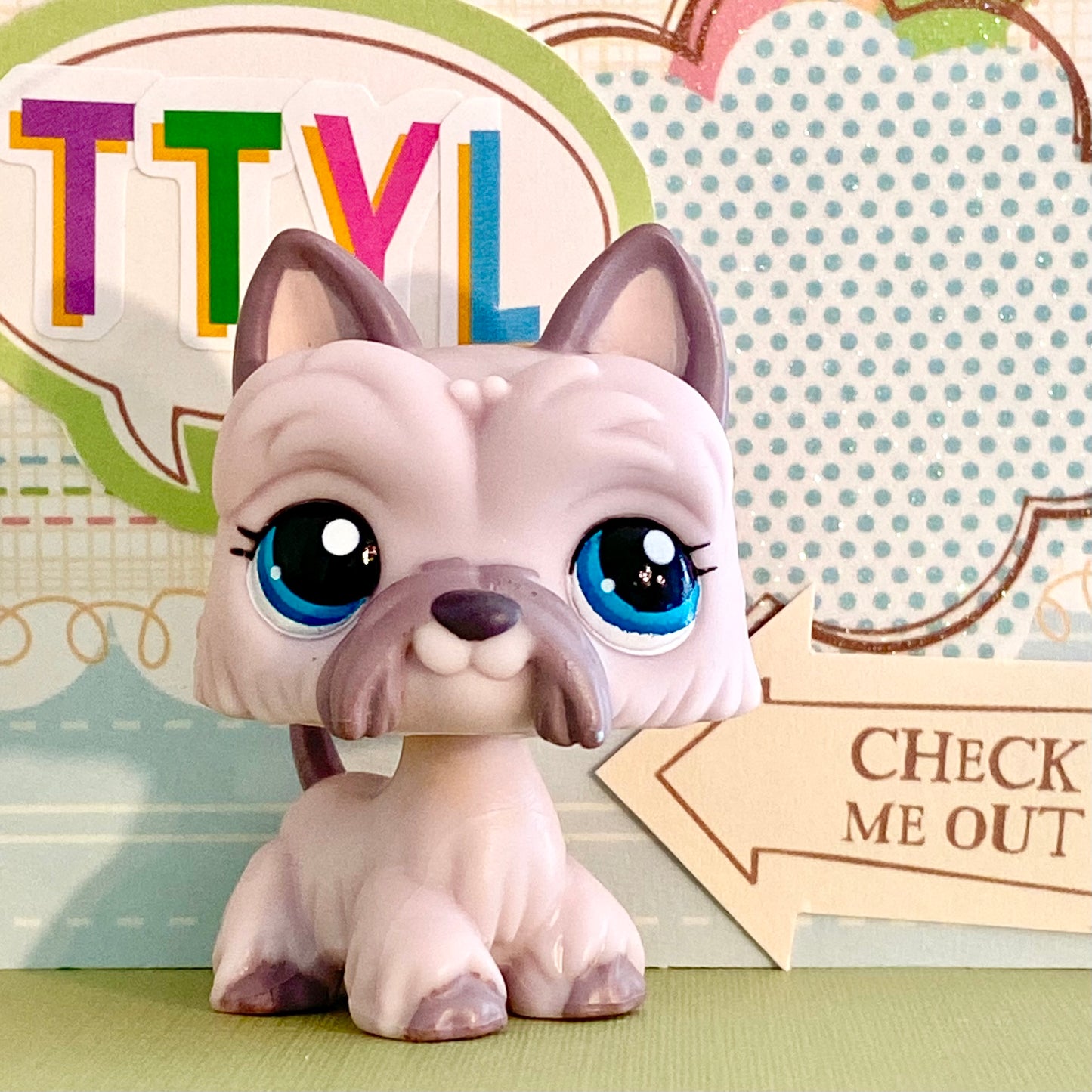 Vintage Authentic Littlest Pet Shop Scottie Dog Terrier No. 1201 Purple Blue