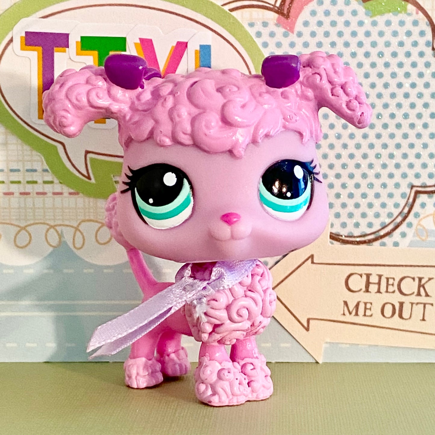 Vintage Authentic Littlest Pet Shop Poodle Dog 3599 Mommy and Me Pink Aqua